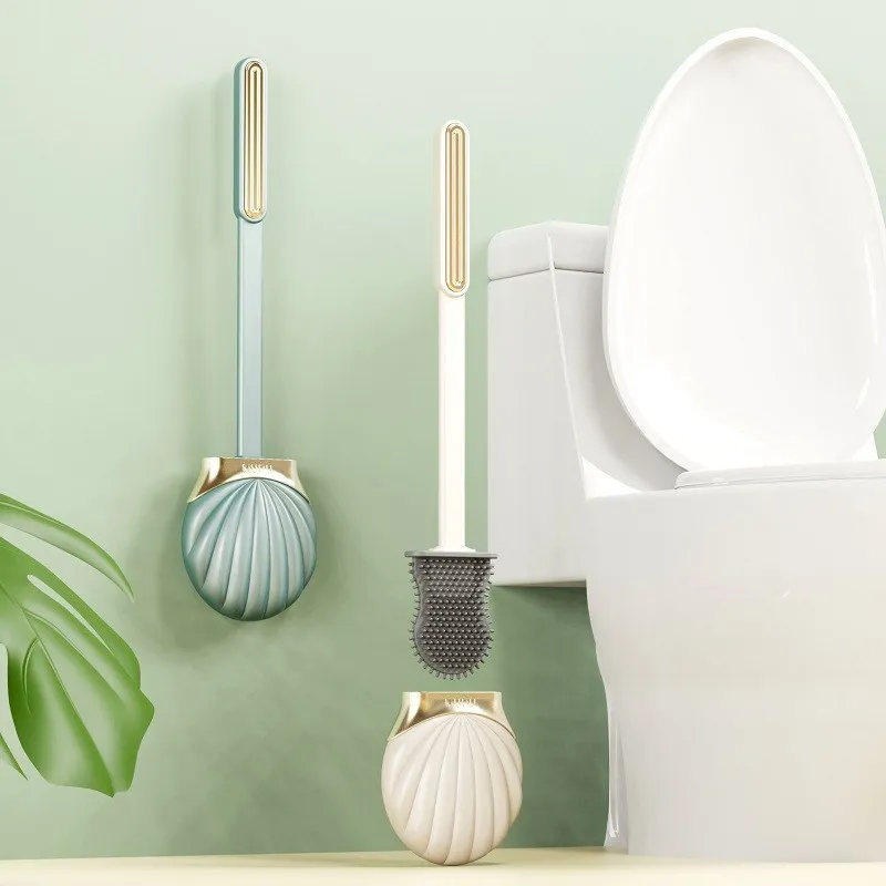 

Long Handle Silicone Flat Toilet Brush with Shell Shape Holder Dead Corner Cleaning Punchless Bathroom Accesories Sets Tools