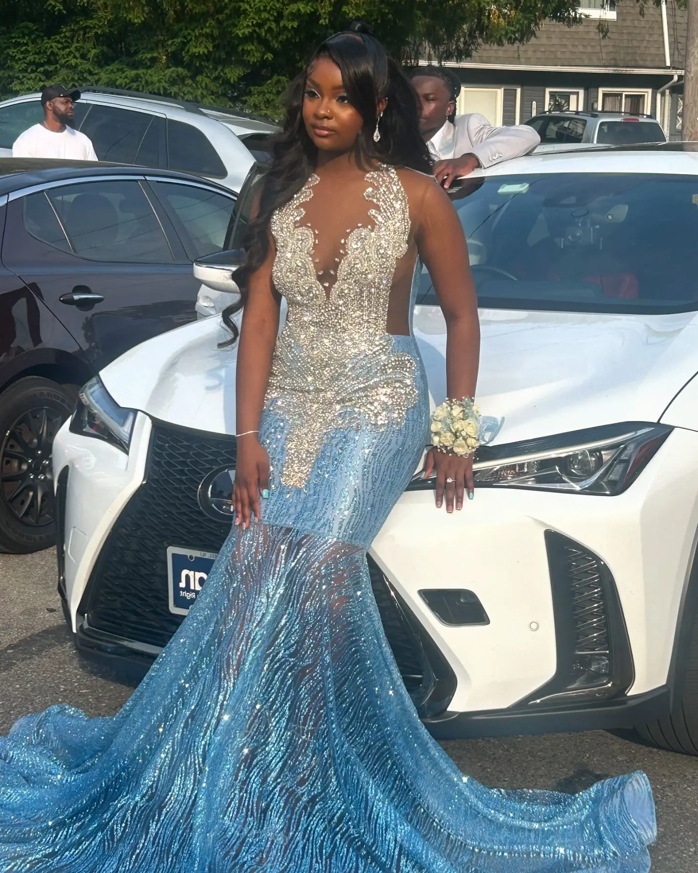 Голубые хрустальные платья для выпускного вечера длинные женщин 2025 г. блестящие