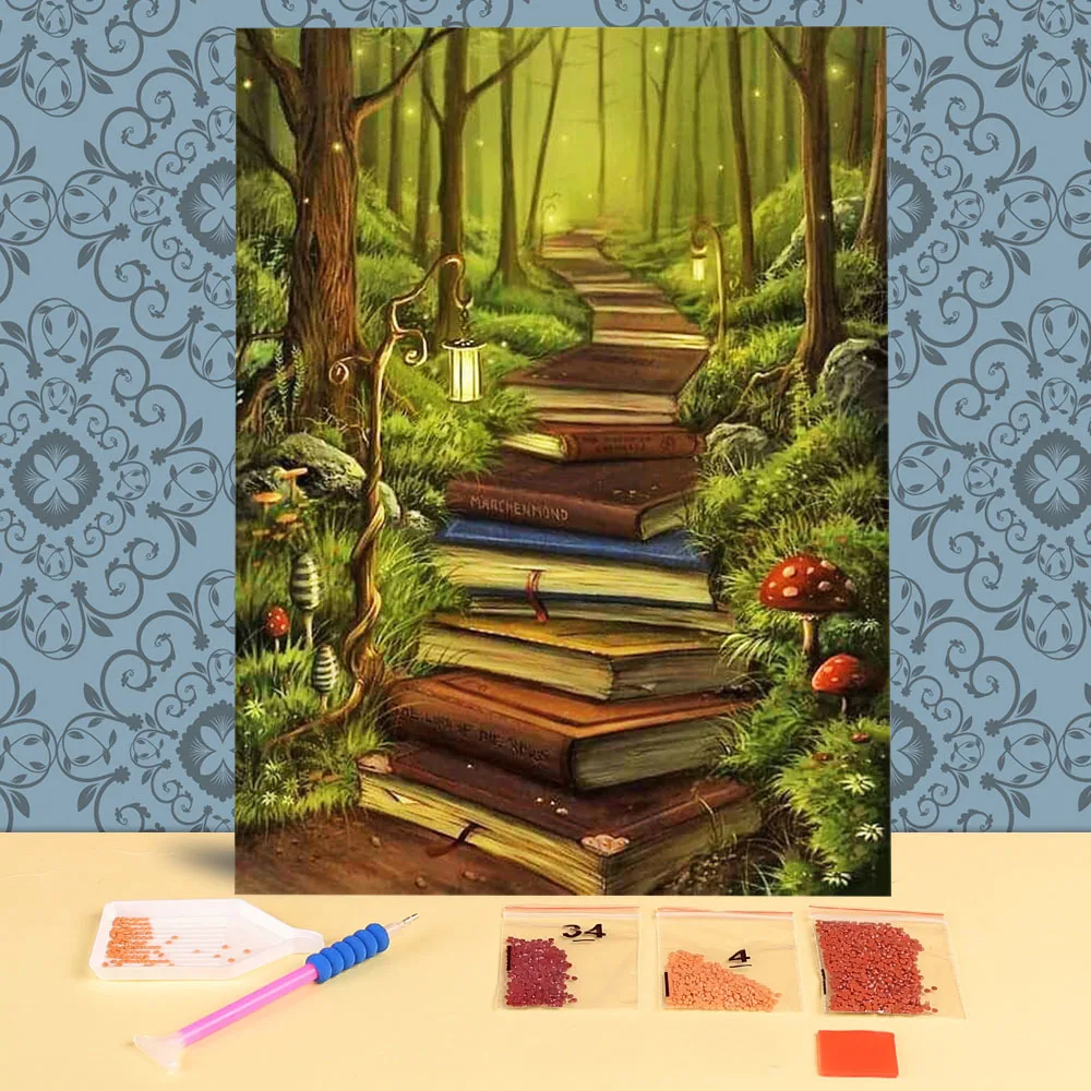 

Выложенная дорога с книжками Сделай Сам 5D полная Алмазная вышивка алмазная живопись Набор алмазной мозаики домашний Декор Рождественская ...