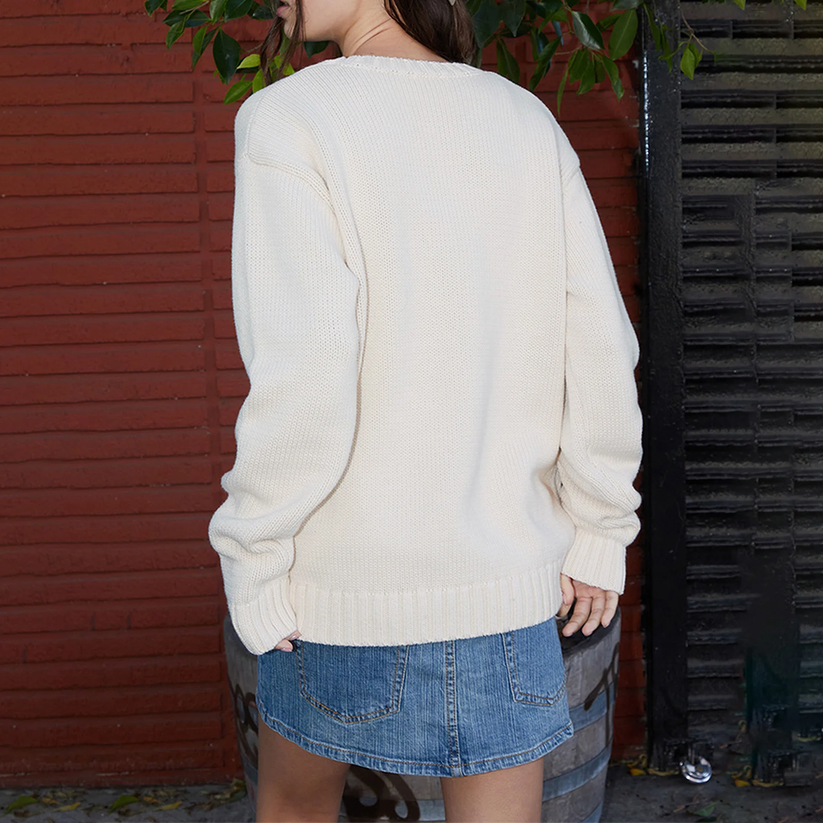 Женский свитер с вышивкой в виде американского флага длинным рукавом