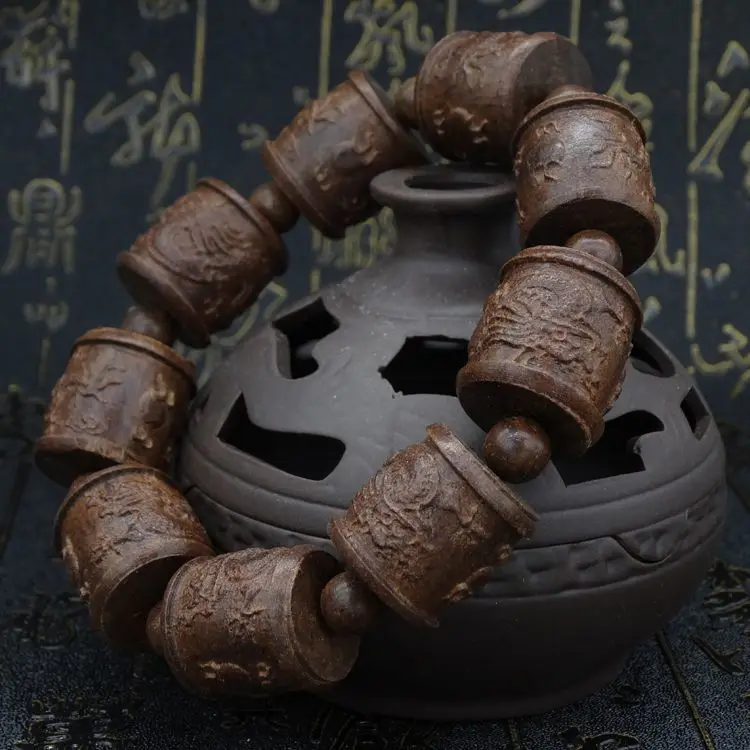 Crafts Natural Agarwood Bracelet Blackwood Carved Dragon Beads Beads Bracelet Gift Bead Accessories Bracelet for Men and Women