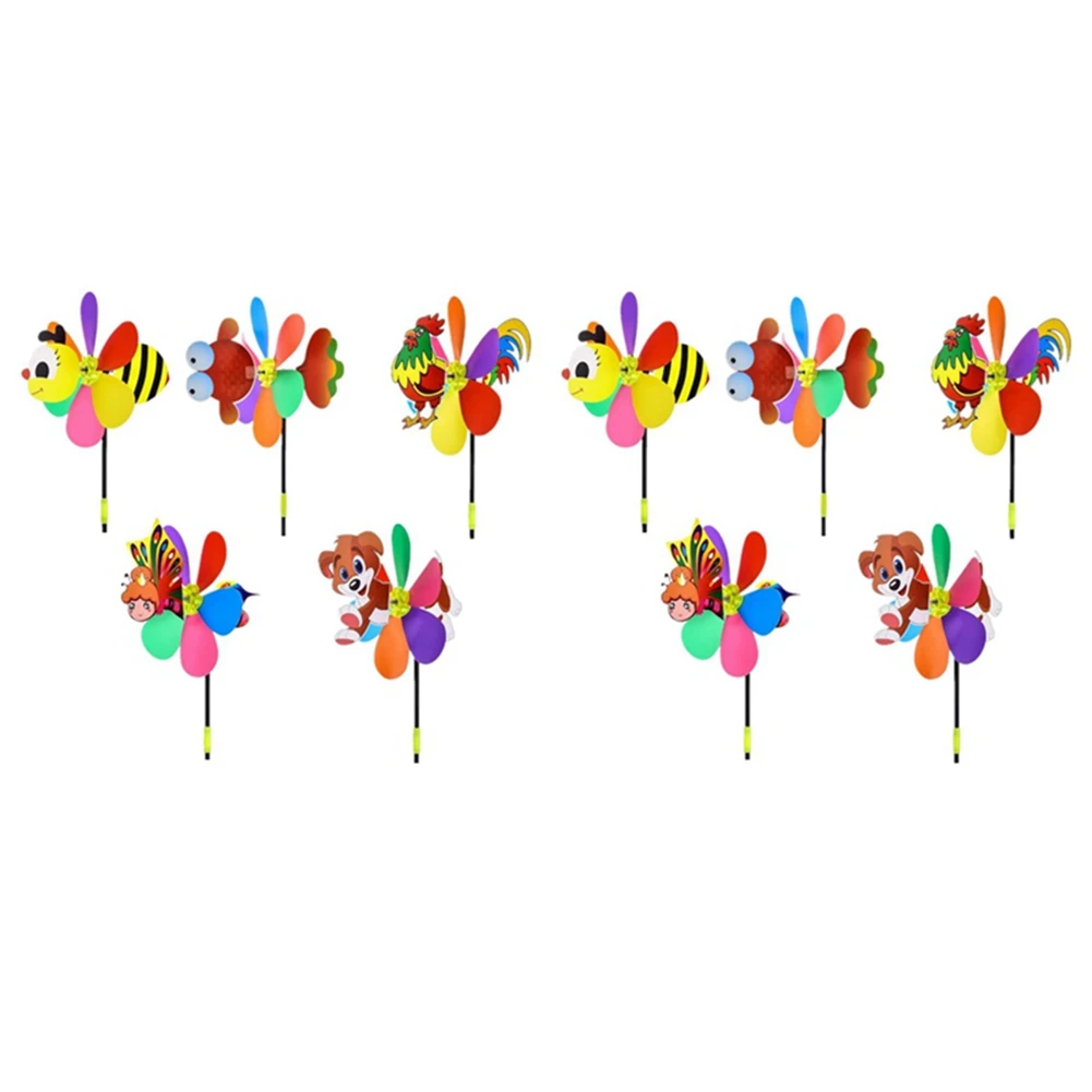 

10 Pcs Windmills Colorful Wind Spinner 3D Animal Pinwheel Garden Ornament for Outdoor Yard Lawn Patio Decor and Party