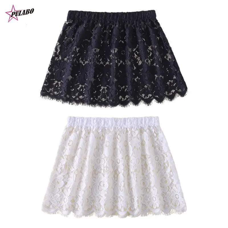 

Women Eyelash Floral Lace Shirt Extender Adjustable Layered Faux Top Hem Lower Sweep Mini Skirt Half Slip Splitting Underskirt