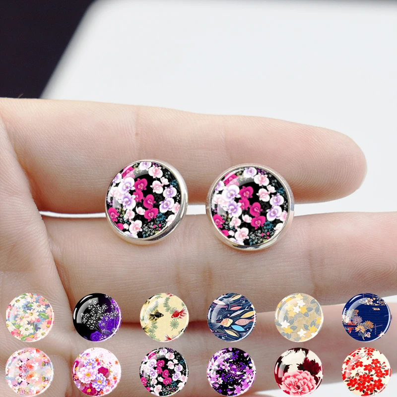 

Women's Fashion Stud Earrings Glass Dome Boho Flower Cluster Earrings Floral Ear Drop Jewelry for Girls Valentine's Day Gifts