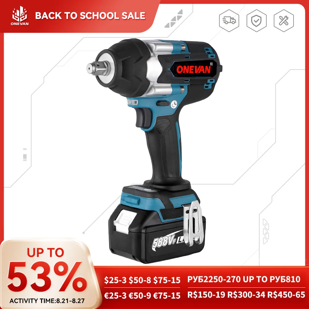 Бесщеточный Электрический ударный гайковерт onwan с крутящим моментом 1/2 нм и батареей 588VF, дюйма, стандартный электроинструмент для батареи Makita 18 в