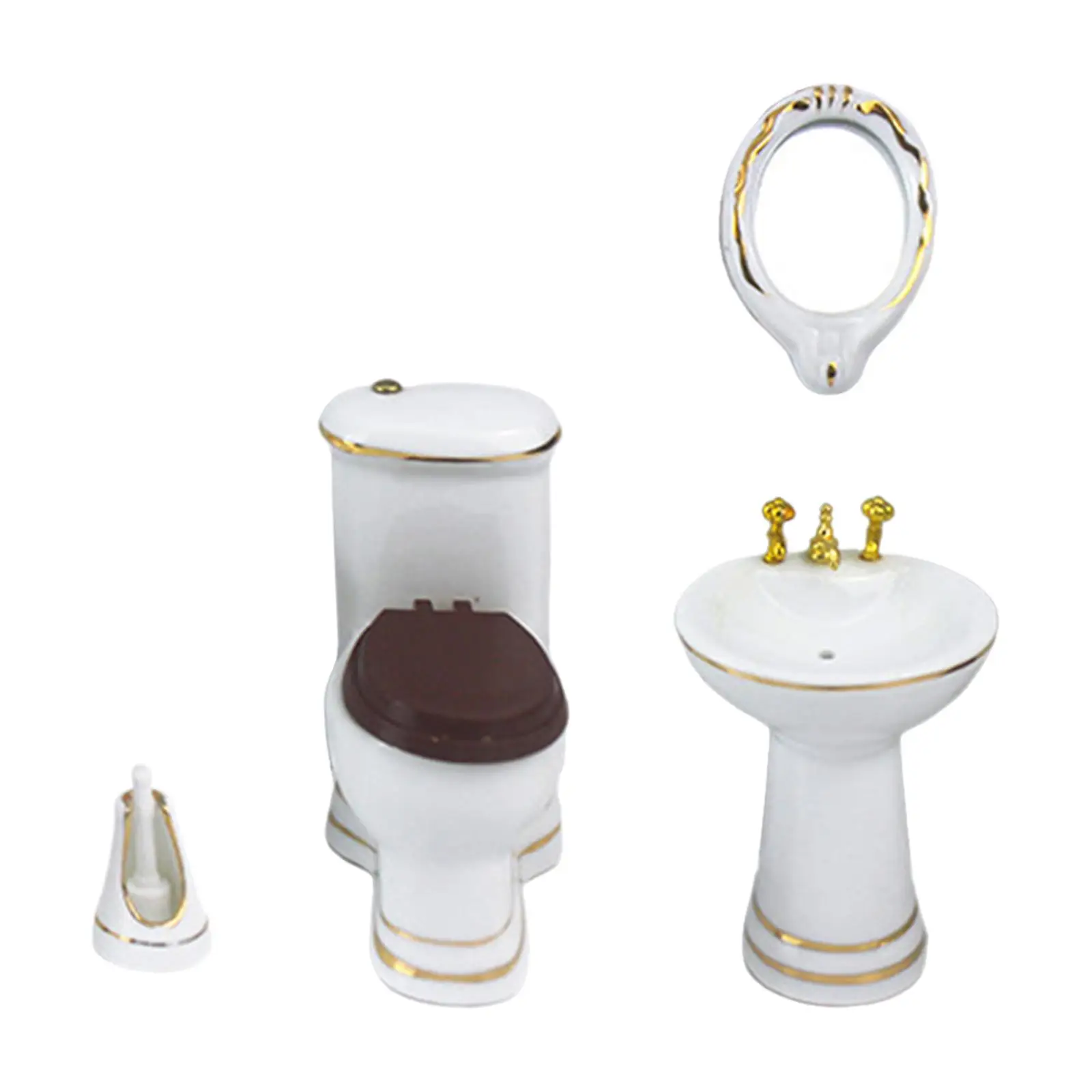 

5Pcs Mini Dollhouse Bathroom Set Scene Furniture 1:12 Bathtub Toilet Brush Wash Basin Mirror Decor Scenery Supplies