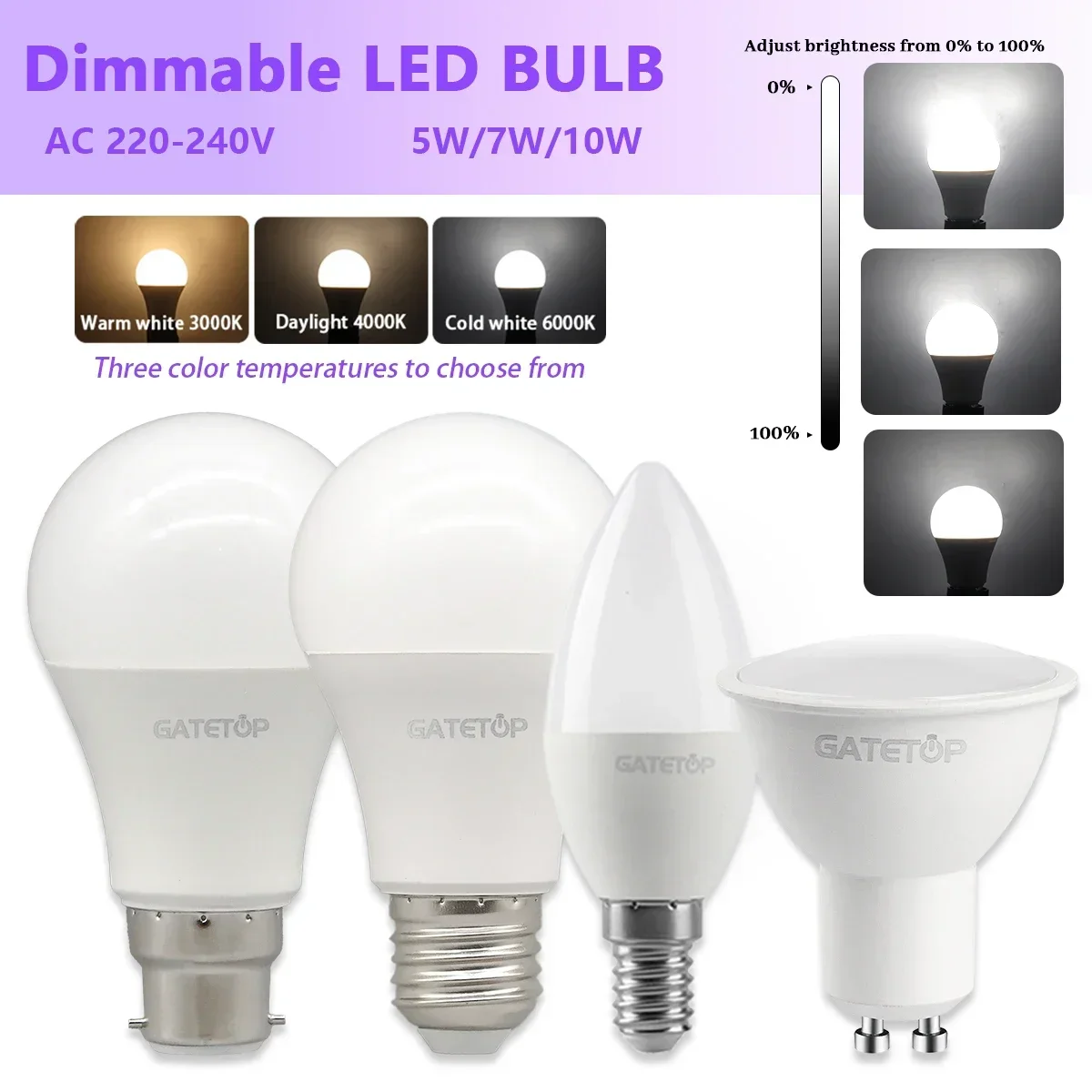 2 шт. затемняющая лампа светодиодная точечная GU10 E14 E27 теплый холодный белый 220 В 5