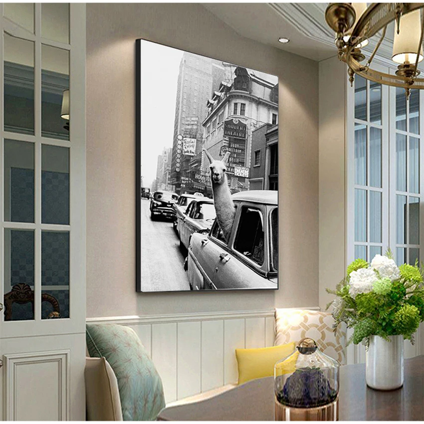 Картина на холсте DHRM Лама в такси Таймс-сквер