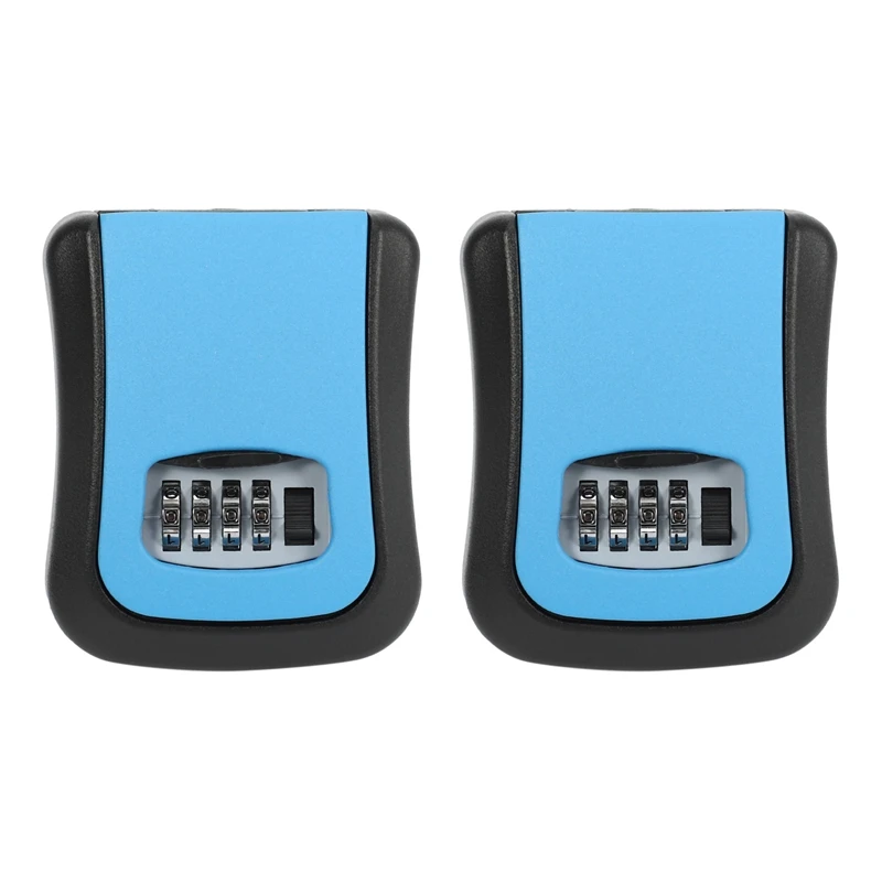 

2X Blue Password Key Lock Box Wall Mounted Zinc Alloy Key Box Weatherproof 4 Digit Combination Key Storage Lock Box