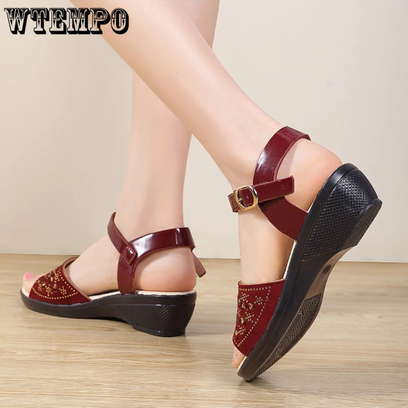 WTEMPO Summer Fashion Women's Sandals Wedge Heeled Sandals Platform Soft Comfortable Non Slip Outdoor Slides Sandals Wholesale