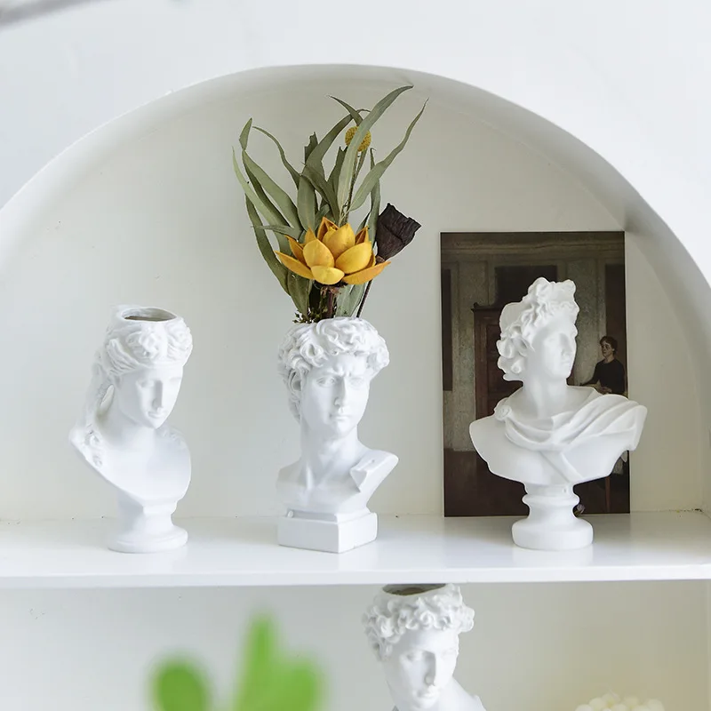 

David Flower Vase Nordic Home Decor Vintage Human Head Portrait Makeup Brush Holder Resin Imitation Plaster David Flower Vases