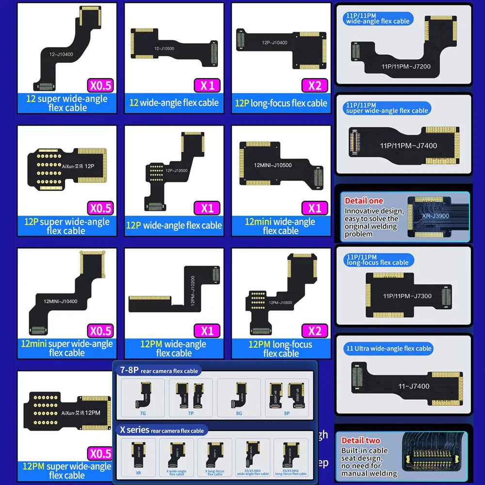 

JCID AIXUN Rear camera flex cable for IPhone 12/12mini/12pro/12promax/11/11PRO/11PROMAX/XSMA/XS/X/8P/8/7P/7G empty wiring cable