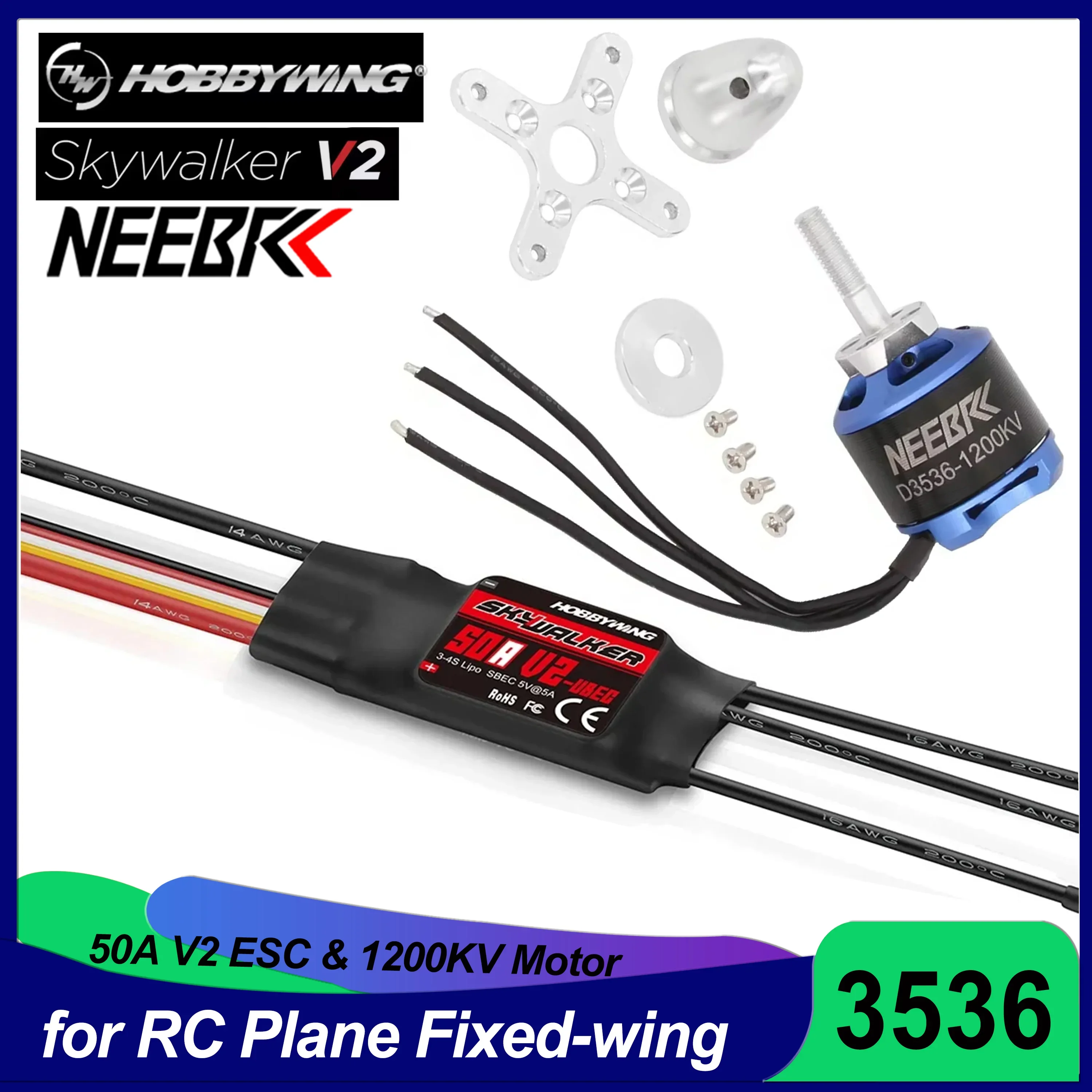 NEEBRC 3536 1200KV 2-4S бесщеточный двигатель и 50A ESC для FPV Racing Drone RC Самолет Запчасти