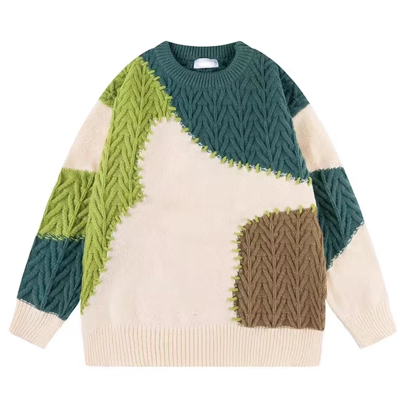 

Осенний мужской вязаный джемпер, свитеры, хип-хоп, цветная вязаная одежда 2023, уличная одежда, модные повседневные пуловеры в стиле Харадзюку, вязаная одежда