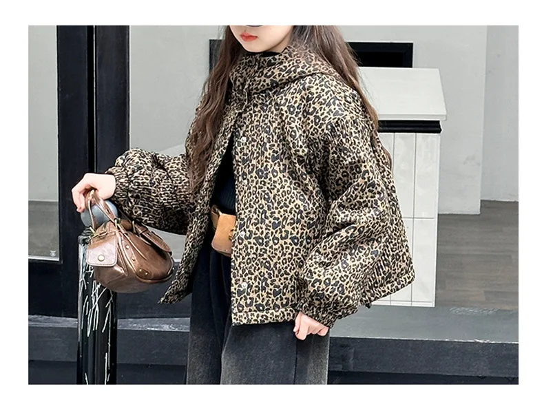 Хлопковая куртка с леопардовым принтом для девочек утепленное хлопковое теплое