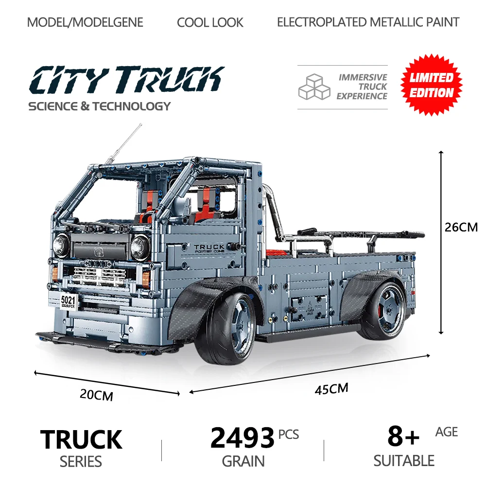 

Технический городской грузовик 1:10, строительные блоки, кирпичи T5021, посеребрённая городская модель грузовика MOC, Креативные Игрушки для мальчиков, детские подарки