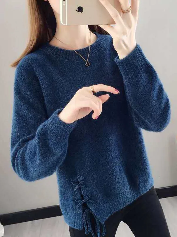 

Женский свитер, пуловеры, повседневные топы, элегантный базовый свитер с круглым вырезом, пуловер, однотонная вязаная одежда, весна-осень