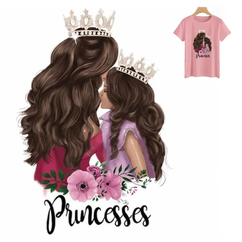 

Heat Transfer Clothes T-Shirt Thermal Stickers Decoration Printing Fashion Crown Princess Mom Baby Iron on Patches for DIY