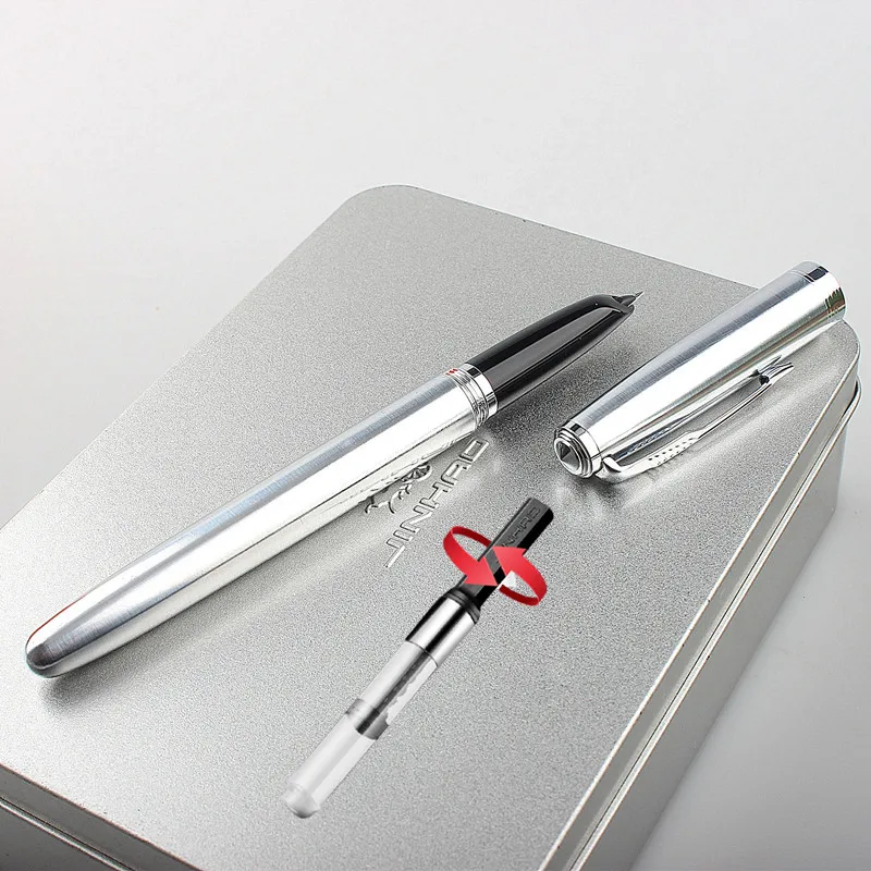 

Jinhao Metal stainless steel silver Fountain Pen Extra Fine/Small Bent 0.8mm/0.38mm nib Ink Pen Fountain-Pen School Office Gift