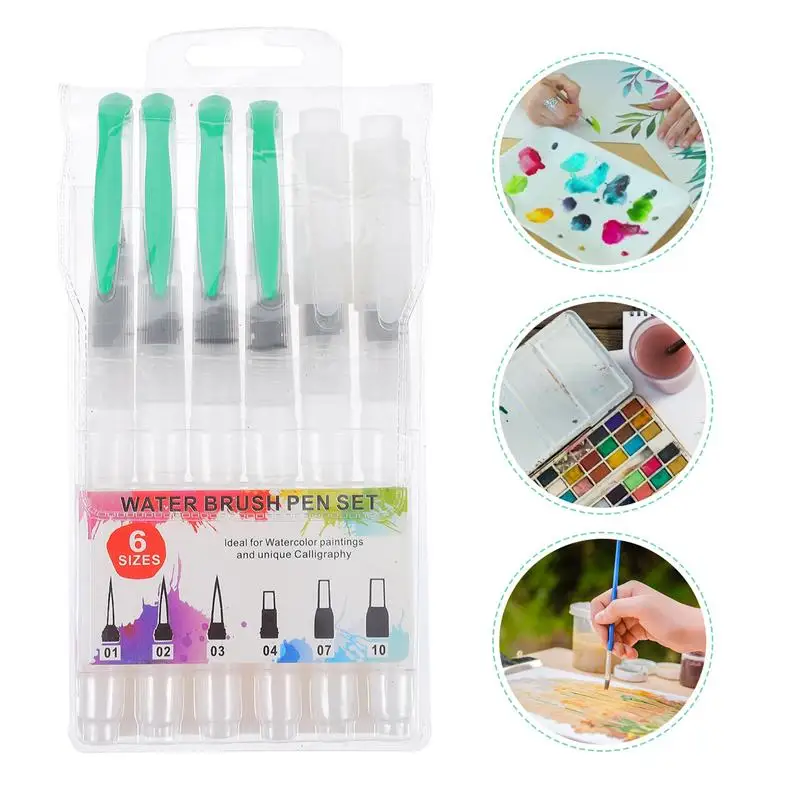 

6pcs Watercolor Brush Pen Water Storage Writing Brush Pen Calligraphy Pen