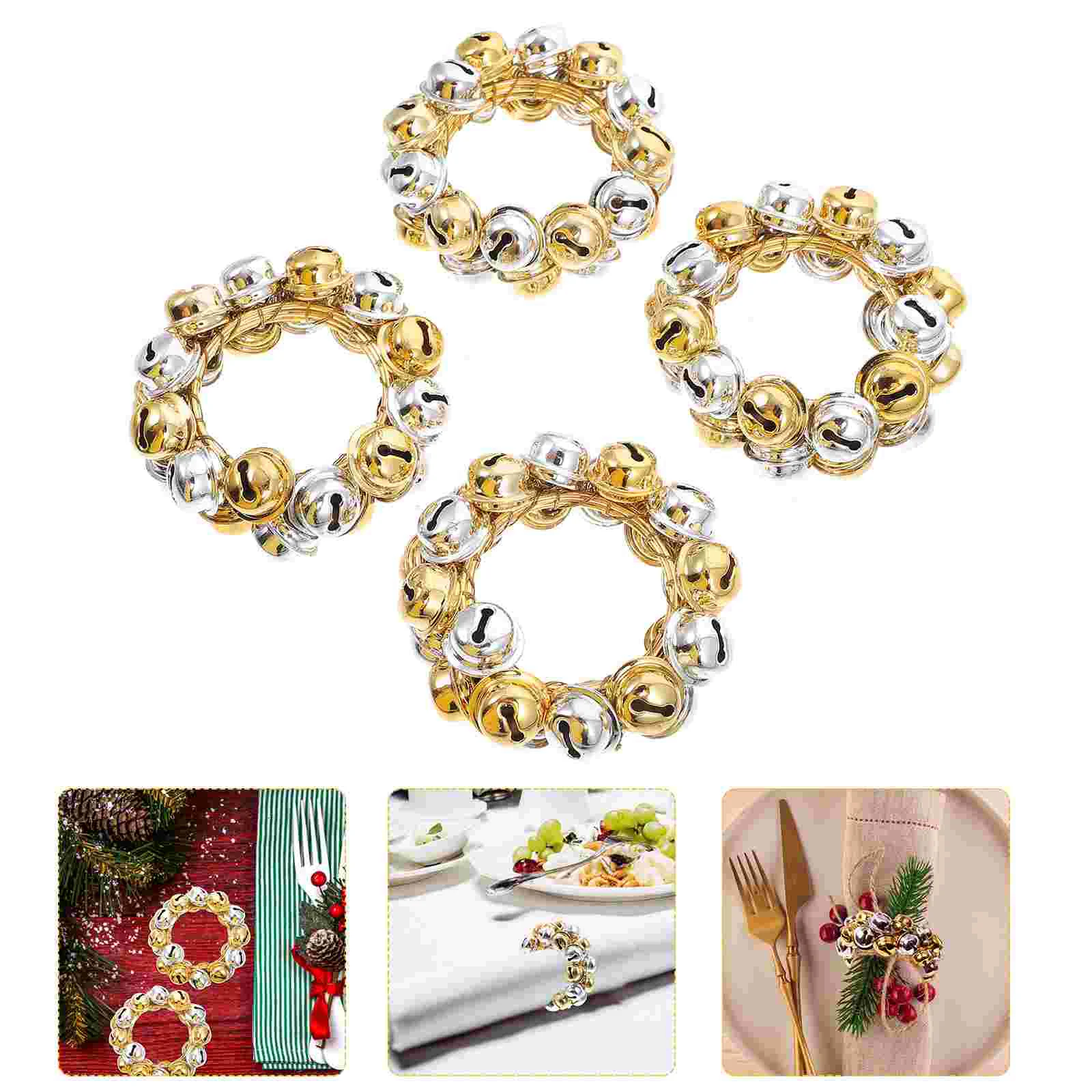 

4 Pcs Christmas Napkin Rings Xmas Holders House Decorations Home Wreath Decors Festival Stainless Steel Ornaments Party Table