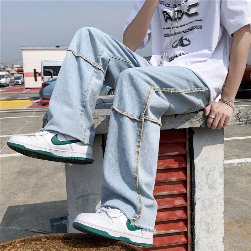 Summer 3 Colors Baggy Jeans Men Fashion Casual Wide Leg Jeans Men Streetwear Loose Hip Hop Straight Denim Pants Mens Trousers
