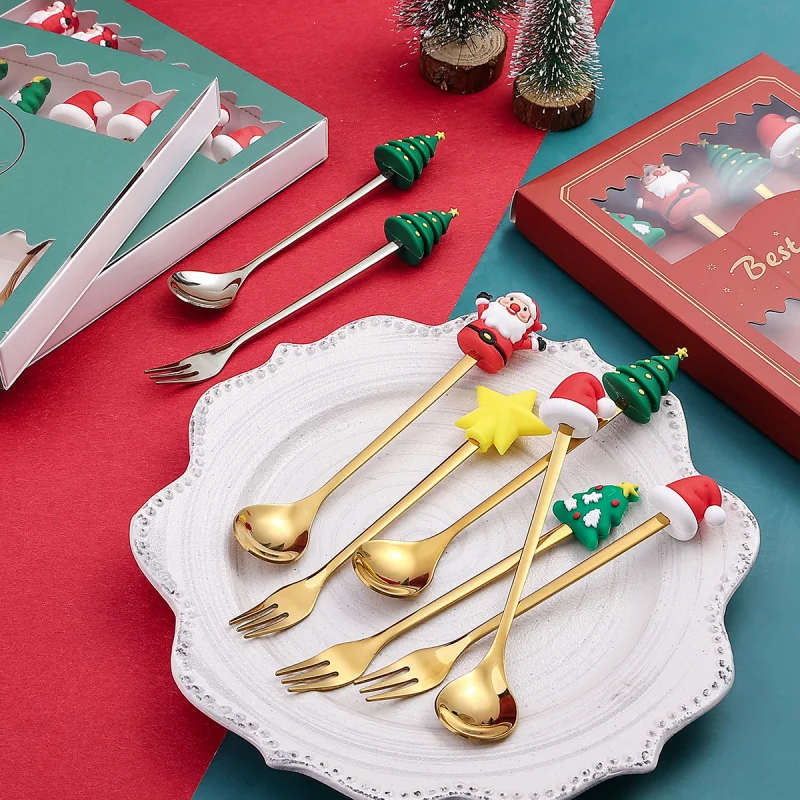 

Merry Christmas Spoons Stainless Steel Coffee Spoon Tableware Ornaments Xmas Party Decorations Kitchen Supplies New Year Gifts