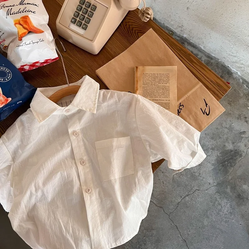 

Детская хлопковая рубашка с длинным рукавом, с карманами