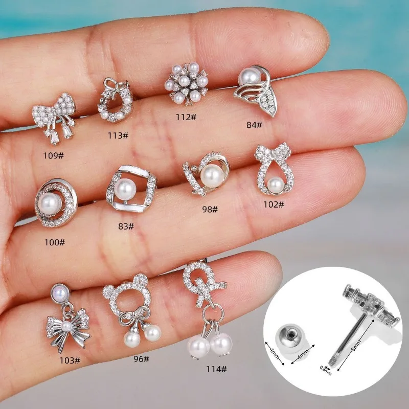 

1Piece Stud Earring for Women Grils Jewelry, Cubic Zirconia Cute Bowknot Heart Shaped Stainless Steel Earrings, 8mm Bar EGD0109