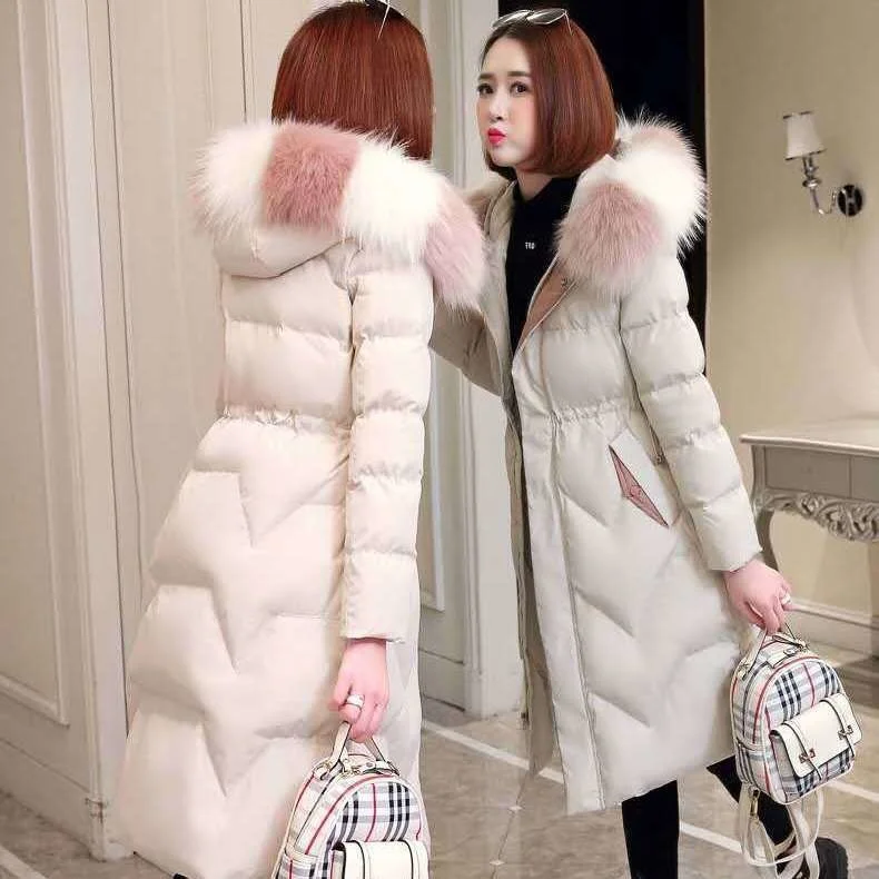 

2021 Nieuwe Vrouwen Winter Real Raccoon Dog Bontkraag Capuchon Witte Eend Down Jas Vrouwelijke Slanke Warme Lange Down