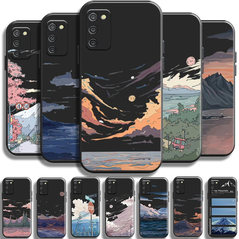 

Night Landscape Painting For Samsung Galaxy A03 A03S Phone Case Black TPU Coque Back Full Protection Funda Liquid Silicon