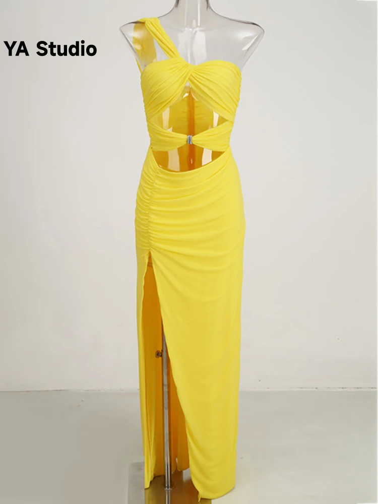 

[YA Studio] Women's Fashion Bandage Dress Strapless Sleeveless Hollow Out High Split Sexy Evening Dresses Summer 2023 New