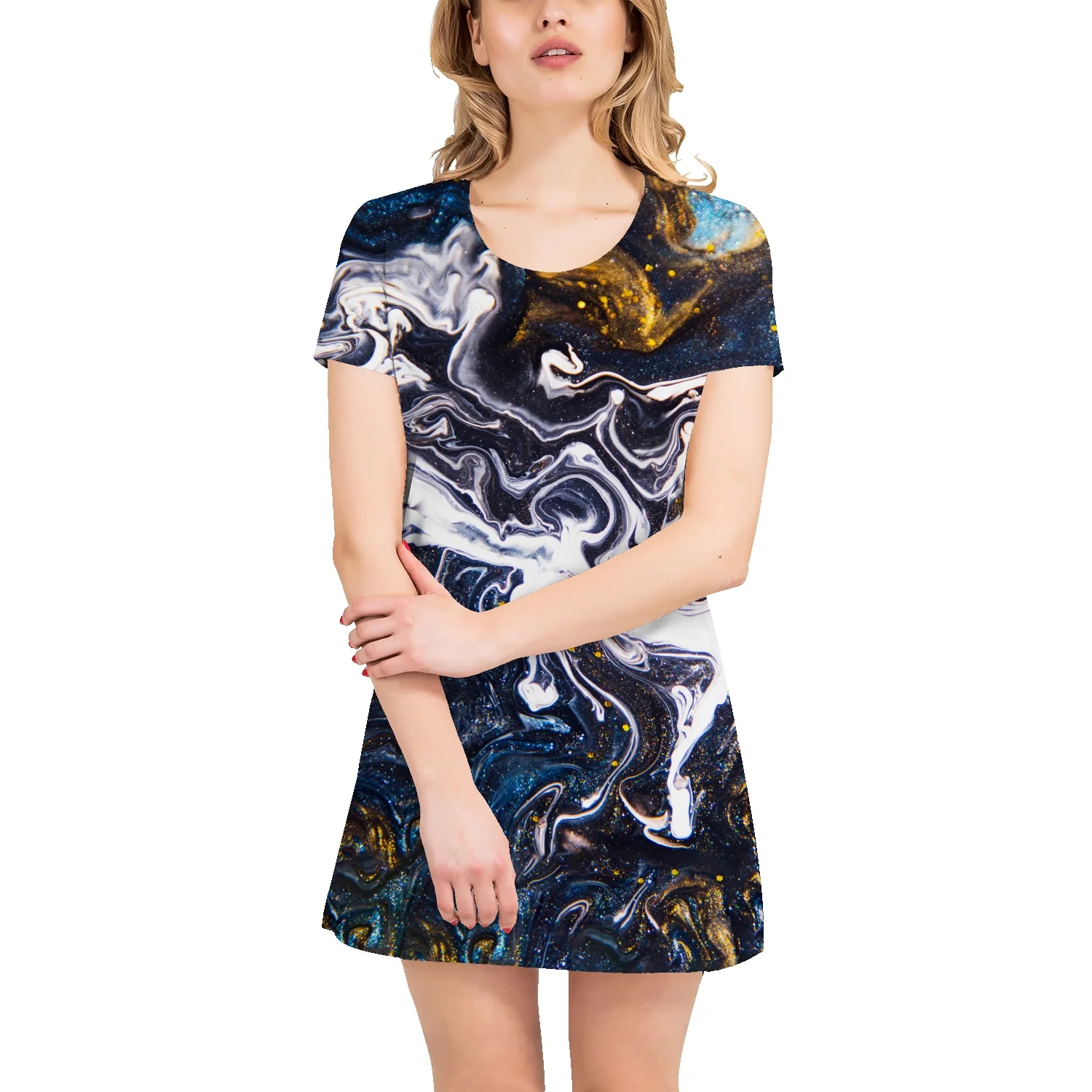 

Marble quicksand pattern t-shirt skirt summer nightdress mid-length home wear A-line skirt straight tube all-match casual skirt