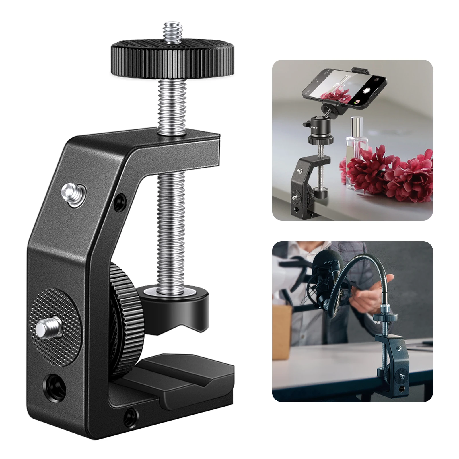

NEEWER Versatile C Clamp Desktop Camera Mount, with 1/4” Screw and Multiple 1/4” & 3.8” Mounting Points, All Metal Strong Clamp