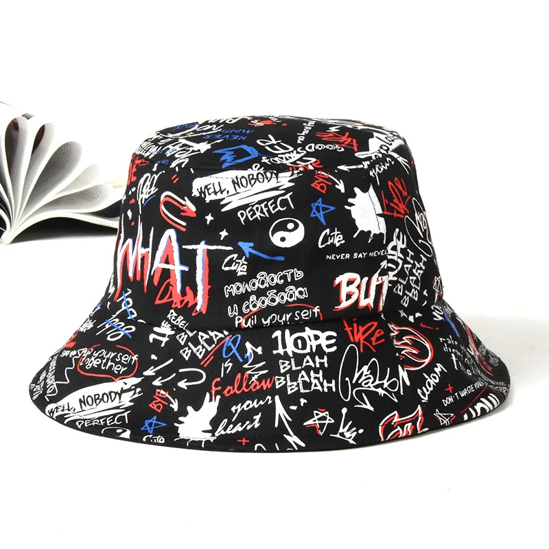 Graffiti Bucket Hats For Men Women Cotton Hip Hop Fisherman Caps Boys Girls Street Dance Sunhat Bob Panama Casquette Fishing Hat
