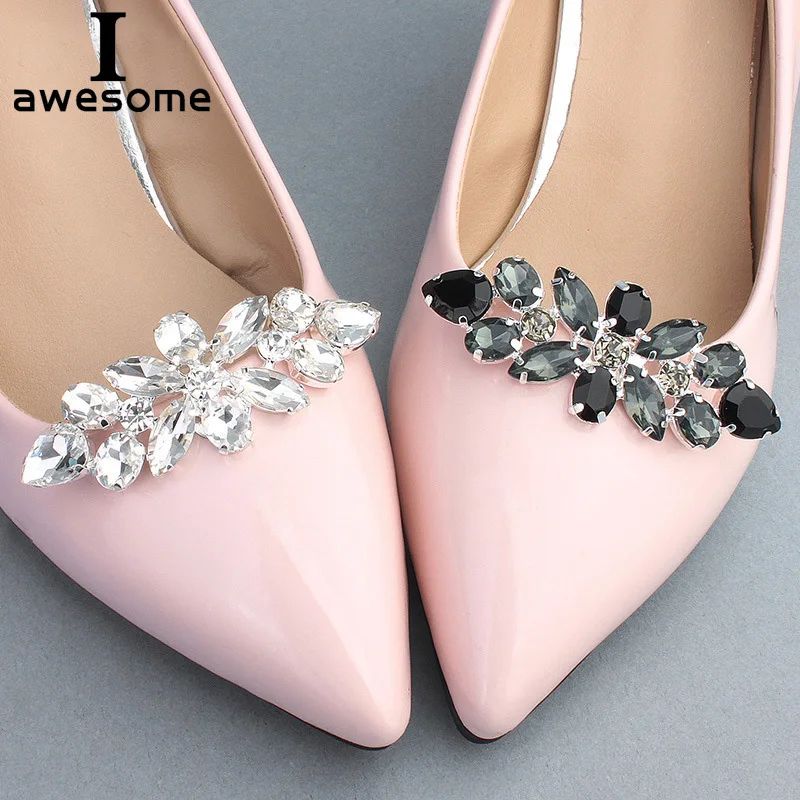 2 Colors Handmade Rhinestone Flower Decorative Shoe Clips Crystal Charm Elegant Wedding Shoes Metal Decorations Accessories