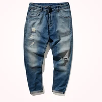 street style slim straight joker ripped jeans mens trend beggar pants blue old stretch denim pants