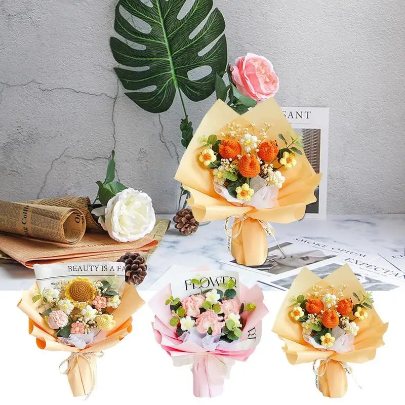 

Handmade Knitted Bouquet Artificial Flowers With Knitted Flowers Preserved Flower Mother's Day Wedding Gifts TeachersDay Gift