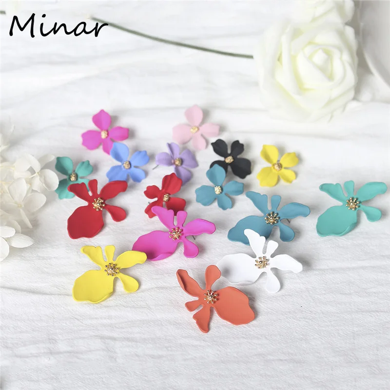 

Cute Painted Flower Stud Earrings For Women Girl Korean Colorful Petal Flower Earrings Fashion Woman Jewelry Summer Accessories