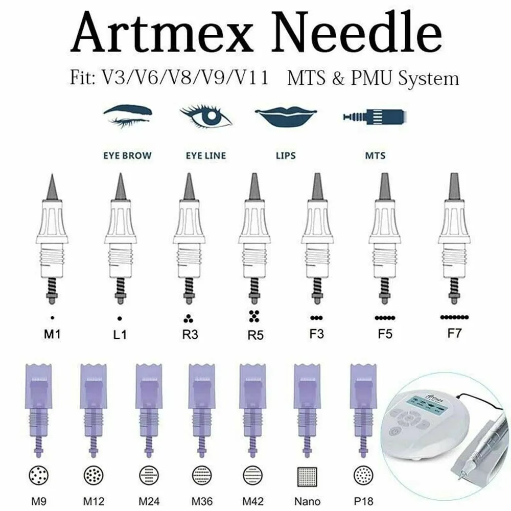 

20/50pcs Artmex V8 V6 V3 V11 V9 Cartridge Needles 9/12/24/36/42/Nano Needles Microneedle MTS Therapy System Screw Port Machine