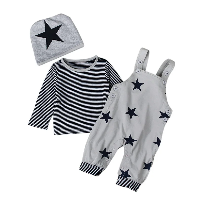 

Baby Boy Clothes Set Newborn Spring Autumn Toddler Cotton T-shirts Hat Overalls Pants 3pcs Fo Infants Casual Suits 0 To 3 Years