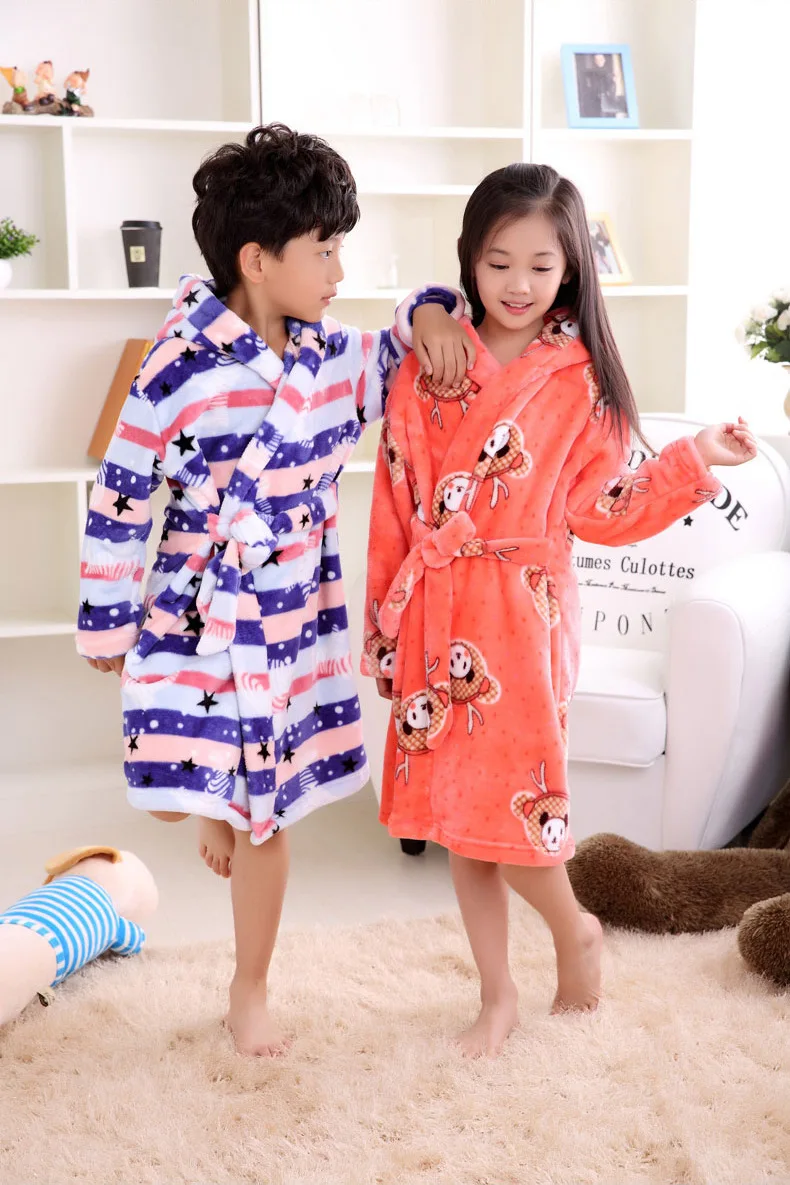 

Coral Boys Autumn For Winter Pajamas Children Flannel And Gown Baby Dressing Thickening Girls Children's
