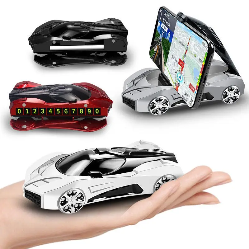

Car Mobile Phone Bracket Multifunction Racing Model Navigation Bracket In-car Dashboard Car Model Ornaments Parking Plate Number