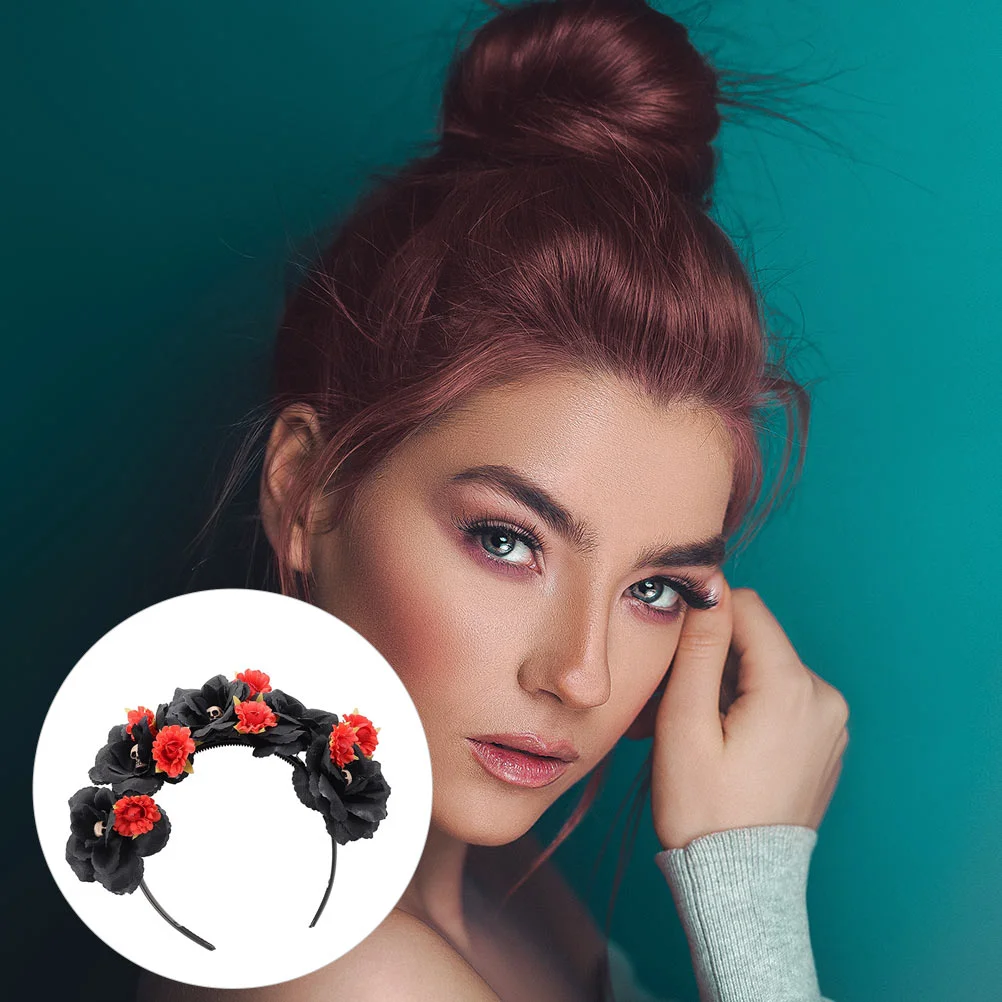 

Headband Flowermexicanday Dead Therose Headpiece Gothiccostume Floral Festival Party Hair Headdress Forhoop Fabric Black