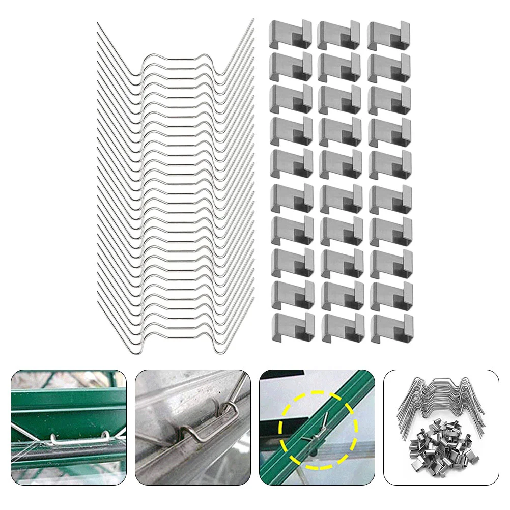 

100 Pcs Greenhouse Z-clips Wire Kit Stainless Glass Pane Fixing Plate Overlap Leaf Spring Steel Glazing W-wire Clamps