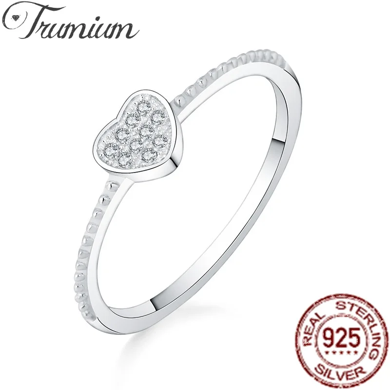 

Trumium Genuine 925 Sterling Silver Heart Sparkling Rings For Women Luxury Engagement Wedding Bands Jewelry Accessories