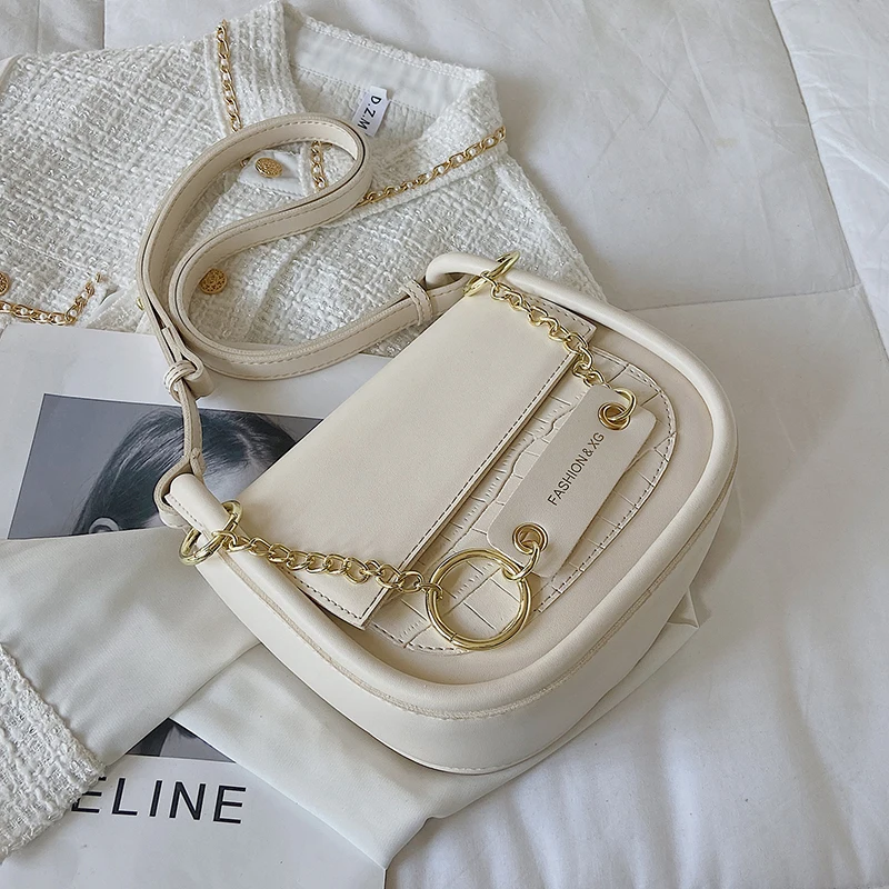 

2022 Cute Saddle Stone Pattern PU Leather Crossbody Bag for Women Fashion Kawaii Luxury Brand Summer Chain Shoulder Handbags