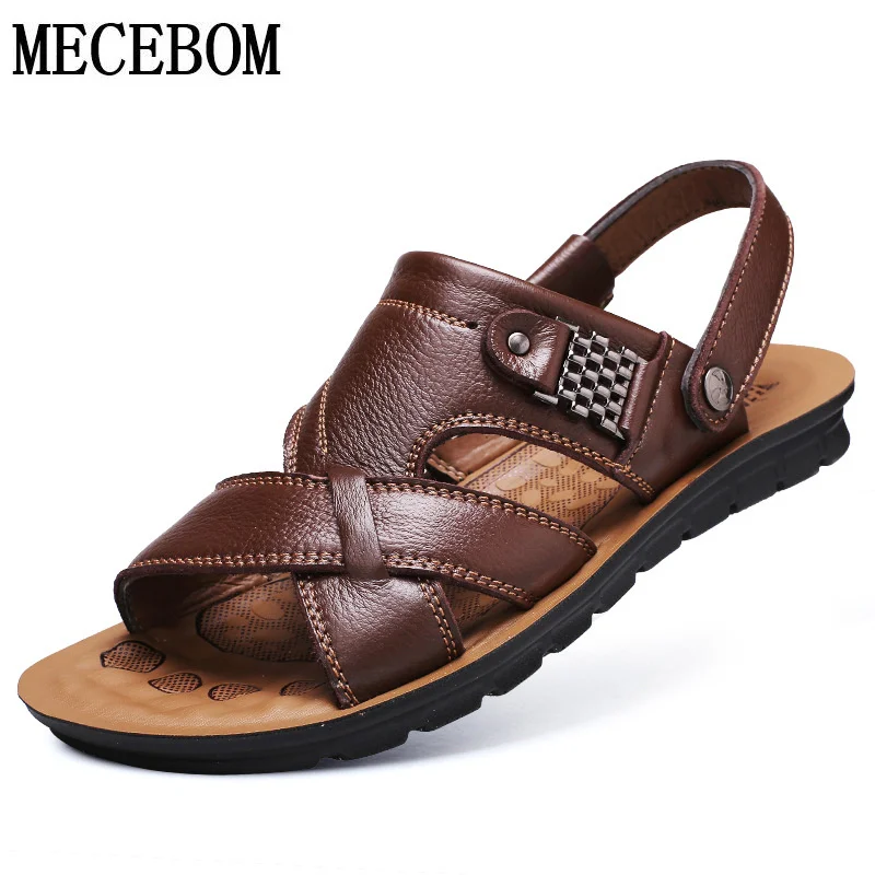 

Summer Men's Sandals Leisure Quality Leather Casual Shoes Male Slip-on Beach Sandals Big Size 47 Leather Men Sandals