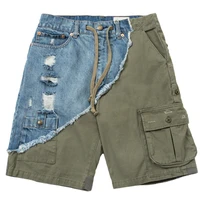 gl style summer mens pants high street style multi pocket washing worn holes work clothes shorts splicing denim shorts mens