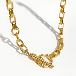 Женское Ожерелье-чокер Peri'sBox, цепочка золотого цвета с переключателем, смешанные связанные кольца, минималистичное ювелирное изделие